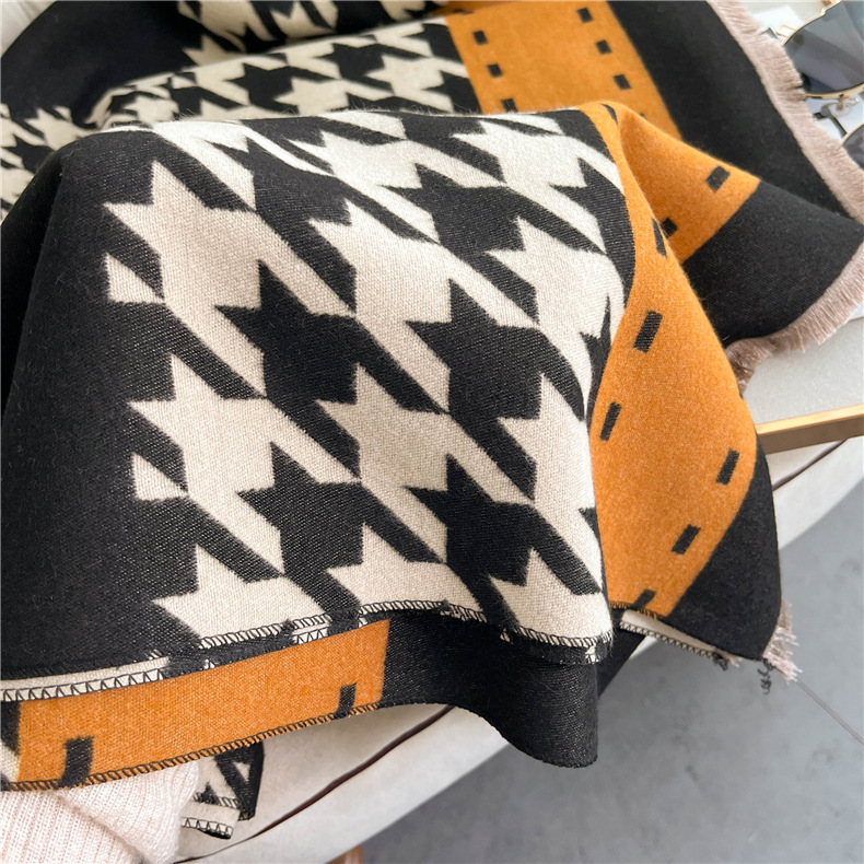 620g Weight Scarf Classification Outdoor, Daily Occasion Imitation cashmere Material Houndstooth, Color Block Pattern Winter Season Women's Gender Tassel Design Sweet, Simple Style Style Women's Sweet Simple Style Houndstooth Color Block Imitation Cashmere Tassel Scarf 7