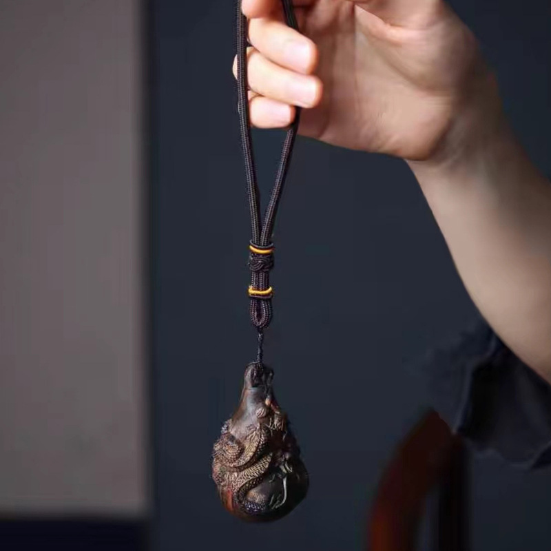 沉香木祥龙盘龙葫芦手把件多子多福木雕刻车挂件随身盘玩工艺摆件|undefined