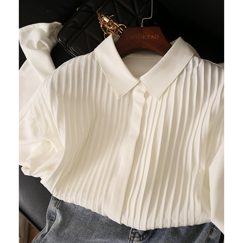 奢线1K+！女神款白衬衫！瑞典小众设计感宽松翻领长袖衬衣女新款