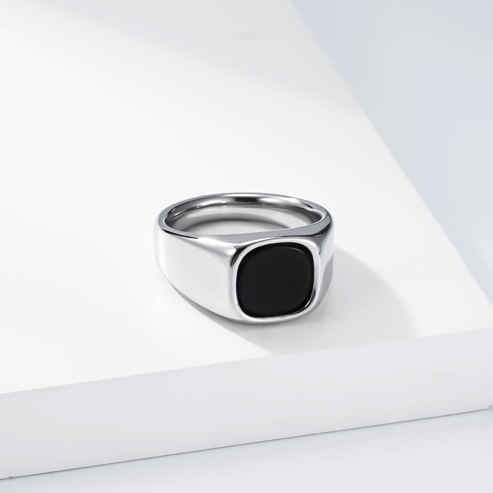 Unisex Minimalistischer Quadratischer Ring Mit Schwarzem Stein_voghion.com