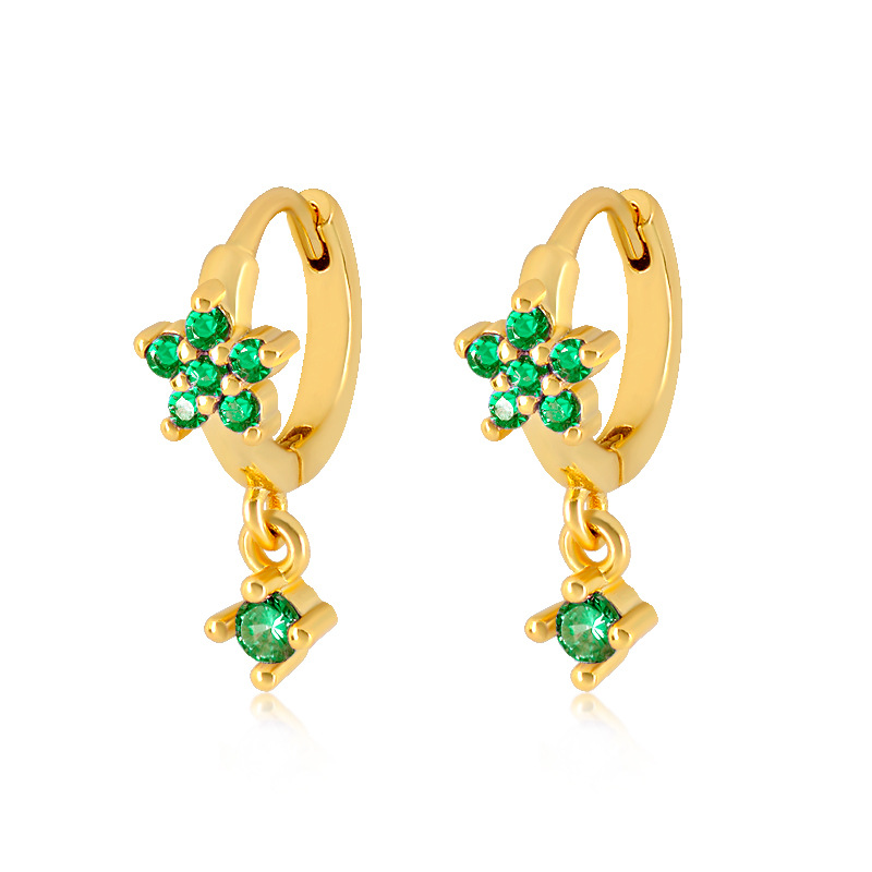 Simple Style Flower Copper Drop Earrings Inlay Rhinestones Copper Earrings