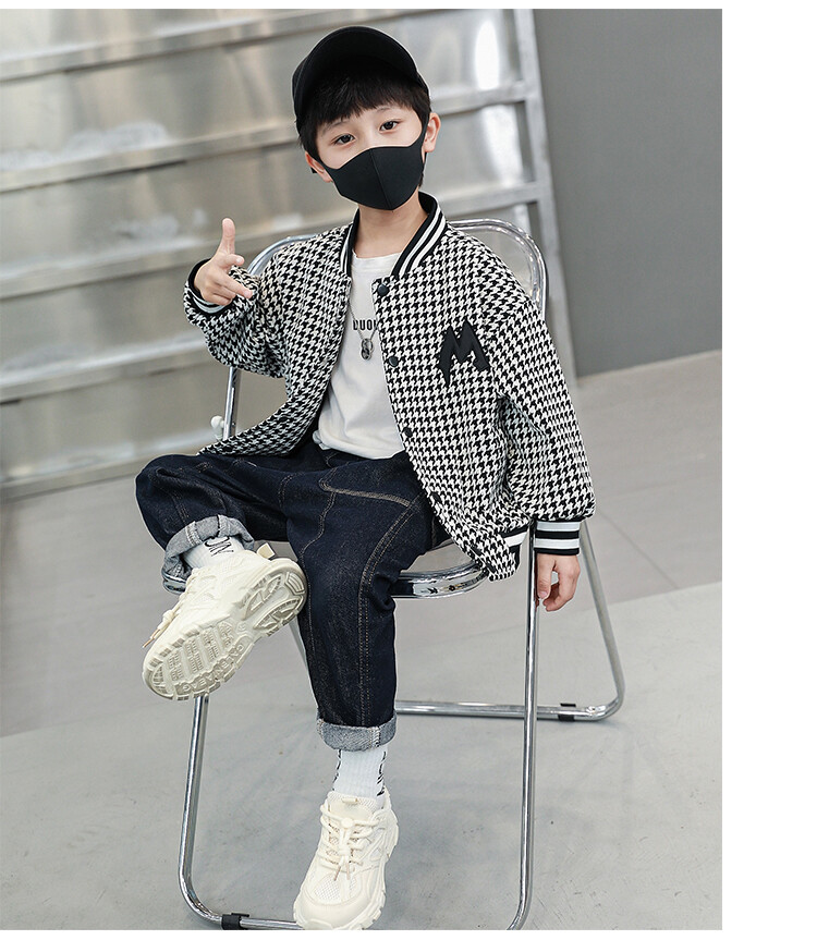Tuta da baseball da ragazzo Thousand Bird Grid 2023 Primavera Autunno Nuova giacca fresca e alla moda per top per bambini_voghion.com