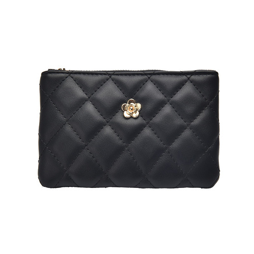 2024 Small Wallet Women's Short Thin New Driving Document Key Bag Card Holder Camellia Diamond Zipper Coin Bag