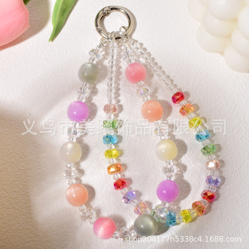 New Color-Changing Mobile Phone Chain Crystal Mobile Phone Chain Beaded Colorful Creative Pendant Women's High-End Rhinestone Pendant Bag Hanging