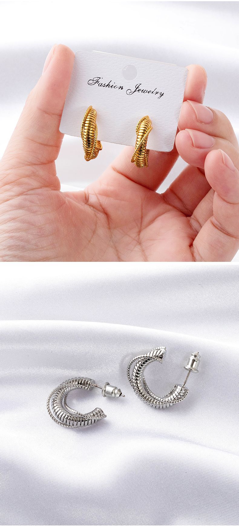 Linglang Irregular Three-ring Gold Plated Earrings Hypoallergenic Stud Earrings Simple Elegant Earrings Jewelry