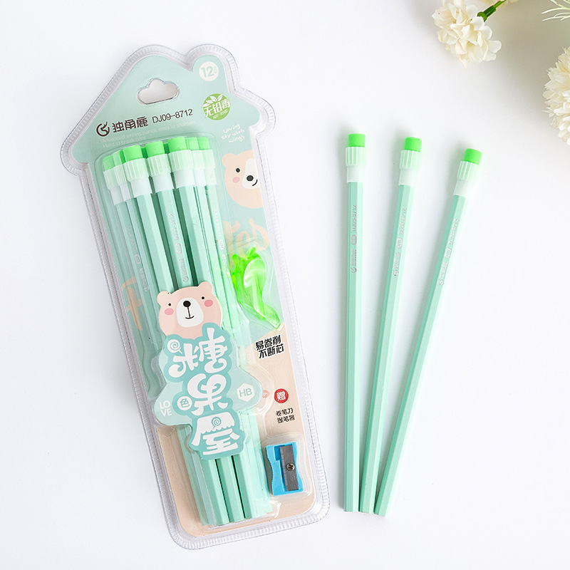 厂家自产自销小松树铅笔独角鹿系列12支大皮头糖果屋HB铅笔书写详情图4