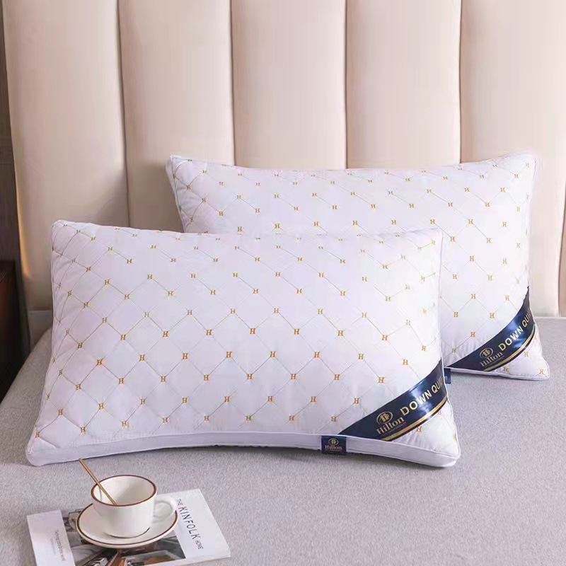 希爾頓酒店枕頭枕芯一對家用成人羽絲絨單只護頸枕高枕不變形批發