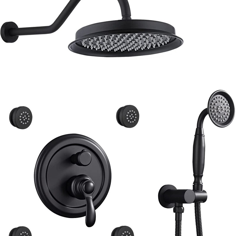 Matte Black Shower Head Set Wall Mounted 9inch Rainfall Head with Hand Shower and Spray Head Unit Combo