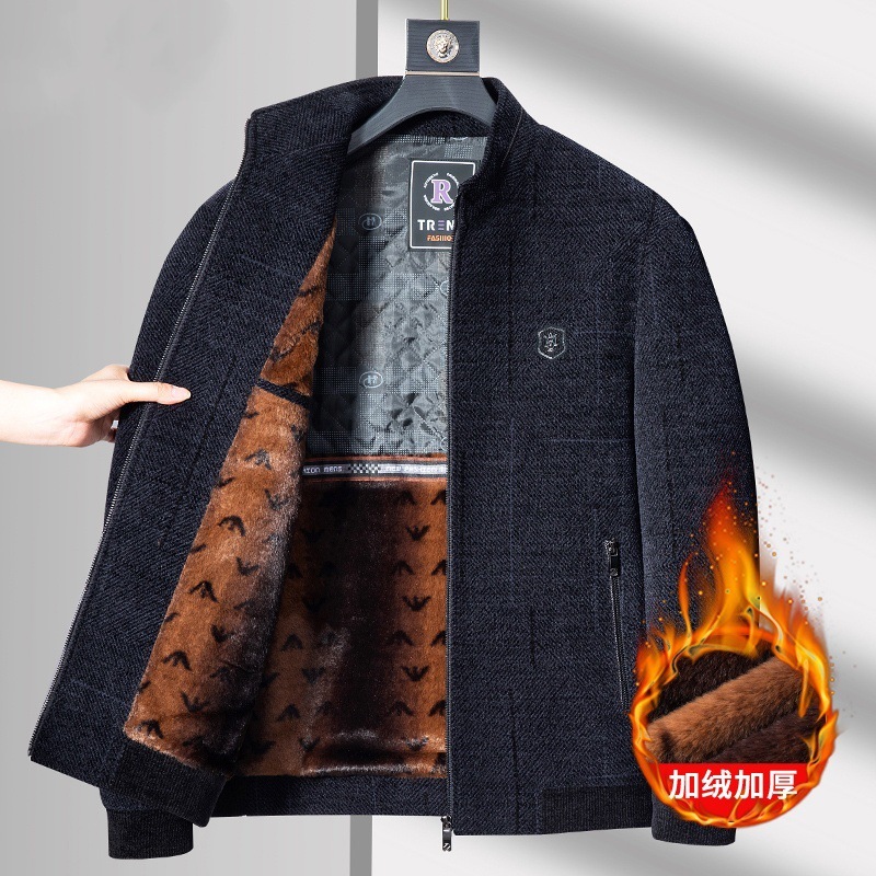 아빠 CHENILLE 재킷 남자의 가을과 겨울 기모 중년 남성 겨울 의류를위한 두꺼운 중년 및 노인 모직 따뜻한 재킷
