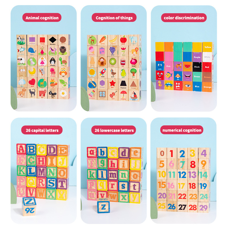 Educación temprana infantil madera alfabetizado inglés bloque de construcción iluminación forma de color cognitivo juguete puzzle image 4