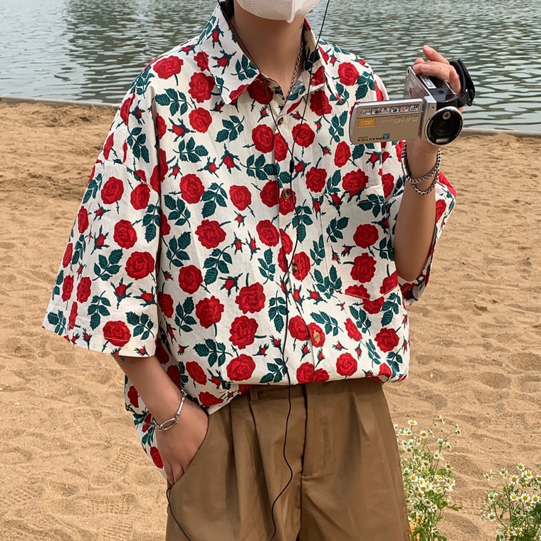 Summer shirt, beach trousers, set, trend shorts, with short sleeve, beach style 2
