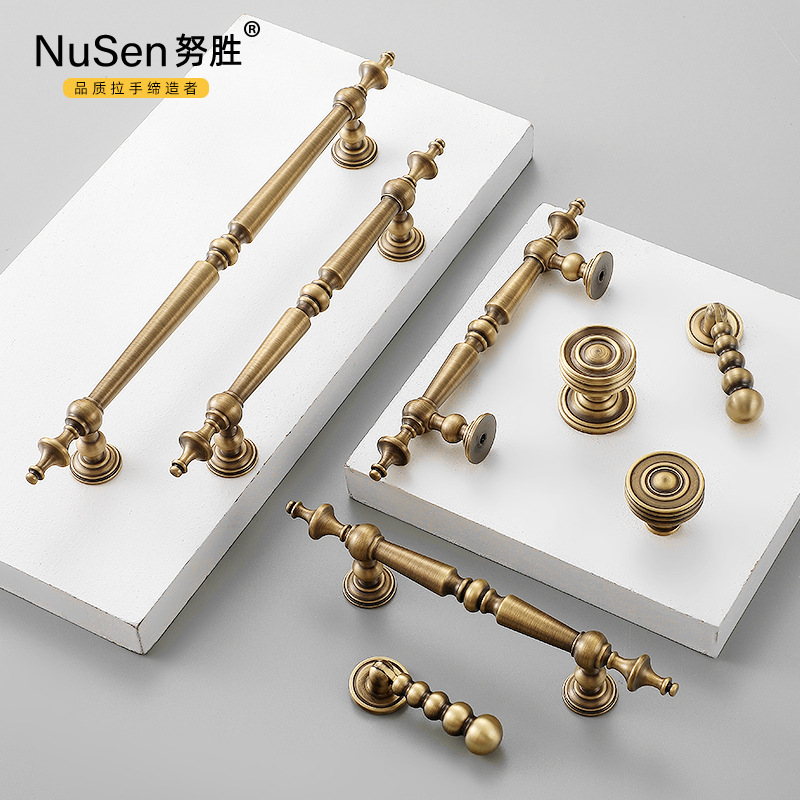 復古法式純銅衣櫃拉手中古風美式黃古銅抽屜圓單孔櫥櫃門把手全銅