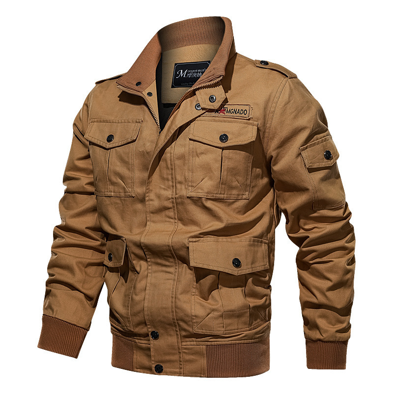 2021 Wish New Spring and Autumn Large Size Jacket for Men with Multiple Pockets, Workwear, Outdoor Casual Loose Fit, Khaki Color