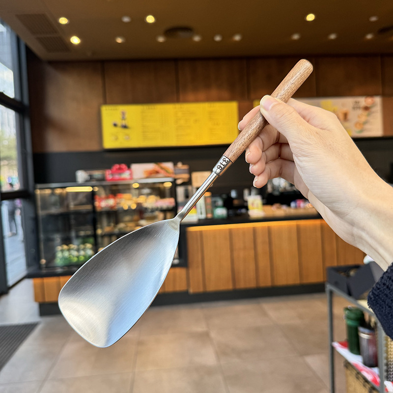 【Estilo Retro de Lujo Ligero】Espátula de Madera de Nogal y Acero Inoxidable 316, Cuchara para Servir, Espátula de Cocina, Cuchara Multiusos para Mezclar y Servir Arroz