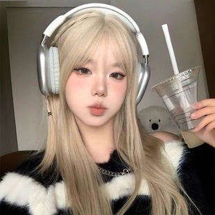 White Blonde Wig Women's Long Hair Fashion Natural Light Color Full Head Cover Daily Simulation Hair Full Human Hair Full Head Cover Style