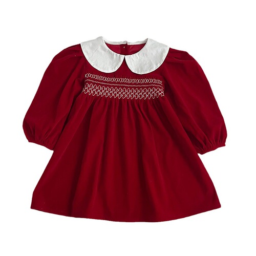 Girls' Dress with Doll Collar Red Baby Clothing for Girls Diaper Cover Triangular Climbing Suit Sister Set Spring and Autumn Style