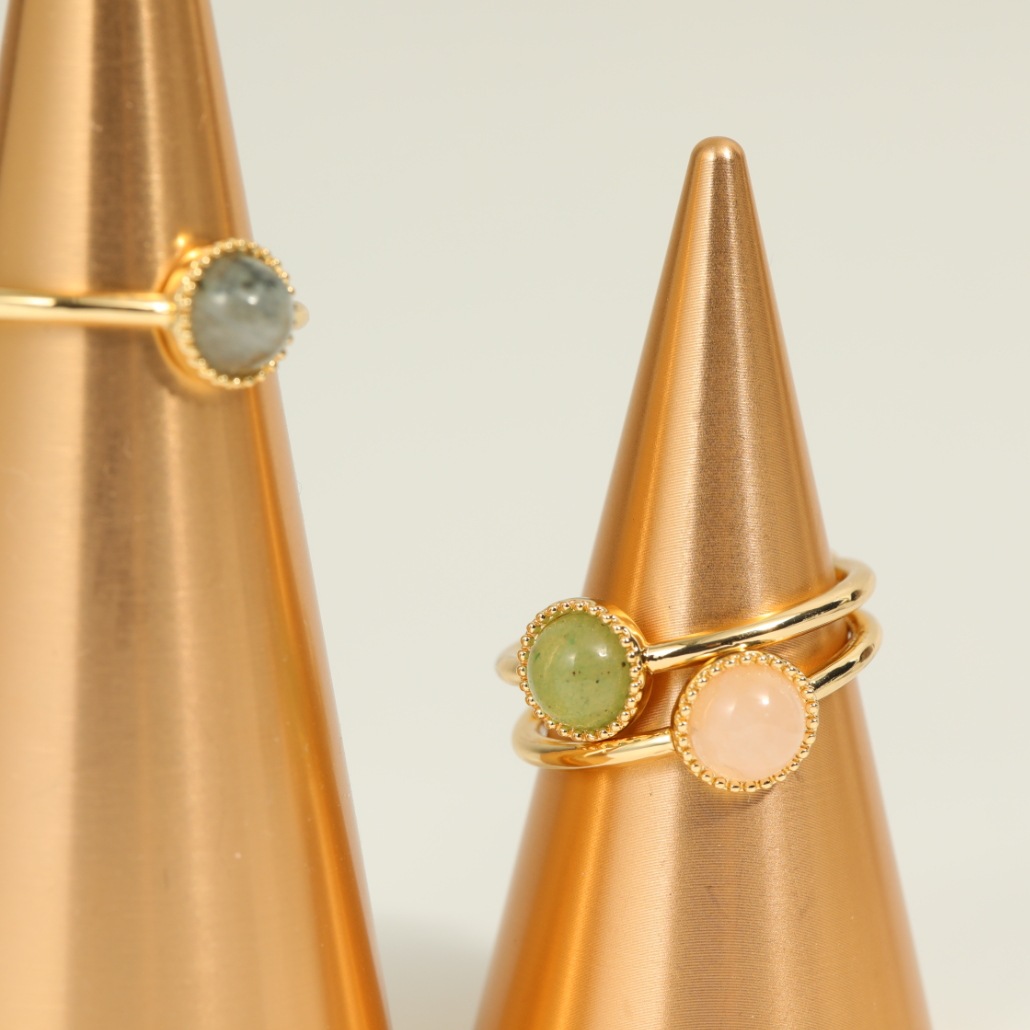 Fashion Colorful Natural Stone Adjustable Copper Open Ring