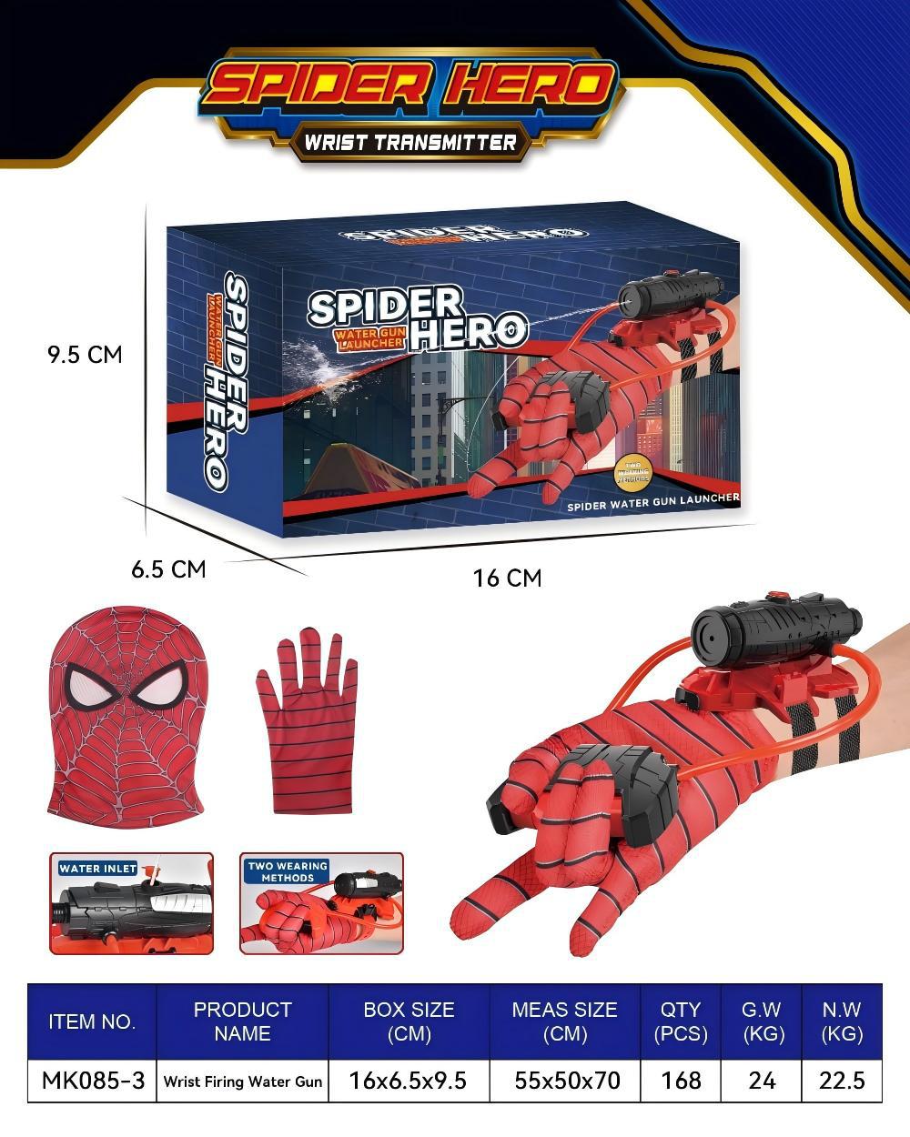 Lanzamiento transfronterizo pistola de agua eléctrica Spider Hero negro sentido de la tecnología de los niños guantes de pistola de agua tipo pulsera al por mayor