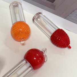 4.5ml3D立体水果唇釉唇彩空管草莓橙子造型透明圆柱瓶身可印logo