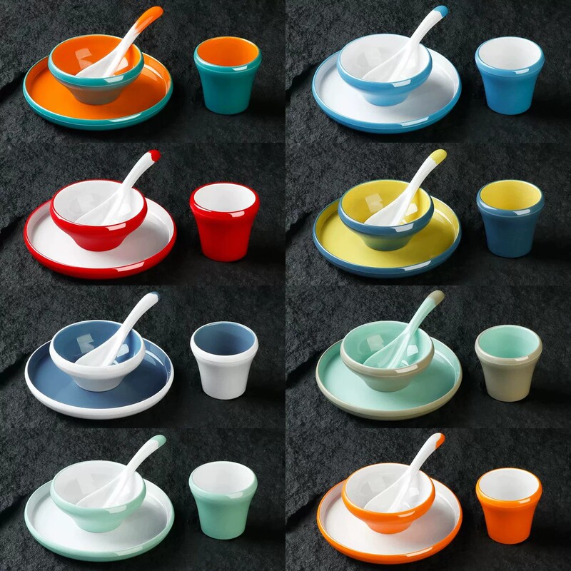 Nordic hot pot restaurant tableware four-piece set, restaurant dining melamine imitation porcelain tableware set, commercial use