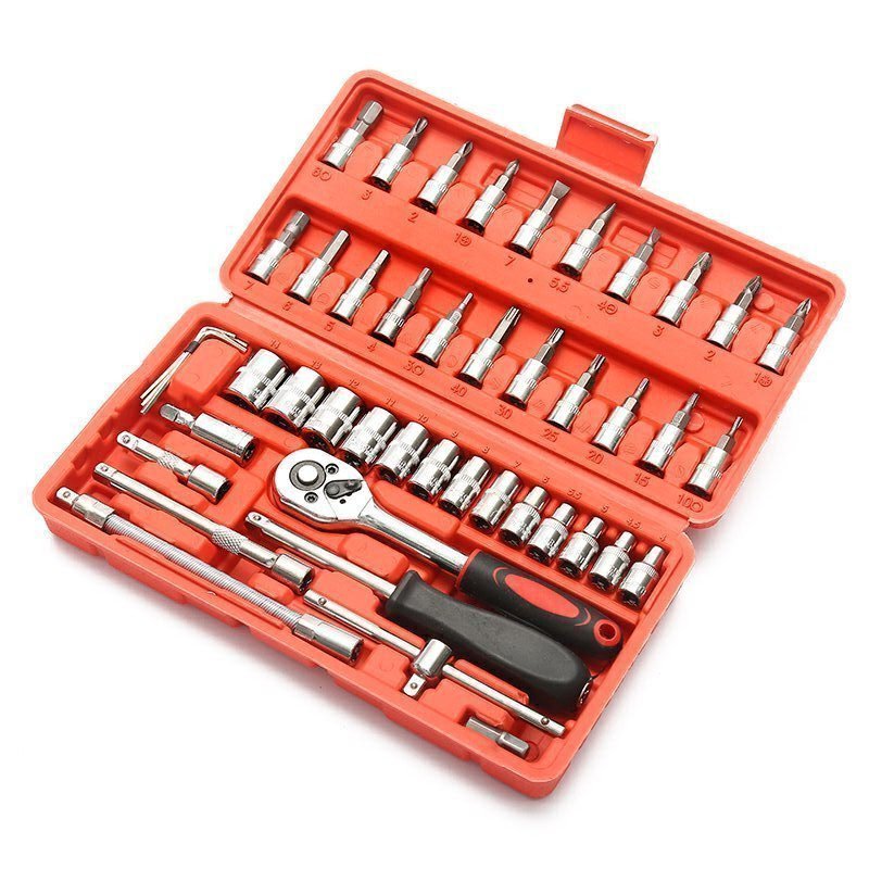 46 piezas de herramientas de llave de tubo, juego de reparación de automóviles, juego de llave de llave de trinquete Xiaofei 1/4, reparación de hardware para el hogar