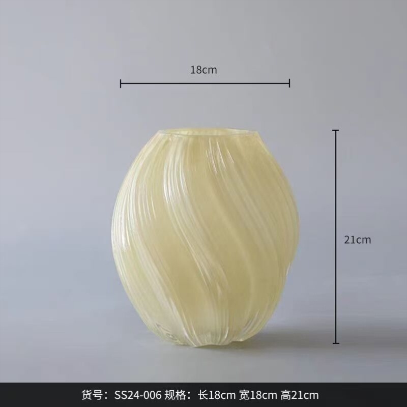 麦芽糖花瓶粉色螺旋不规则扭曲水培现代家居装饰品奶油色玻璃花器|undefined