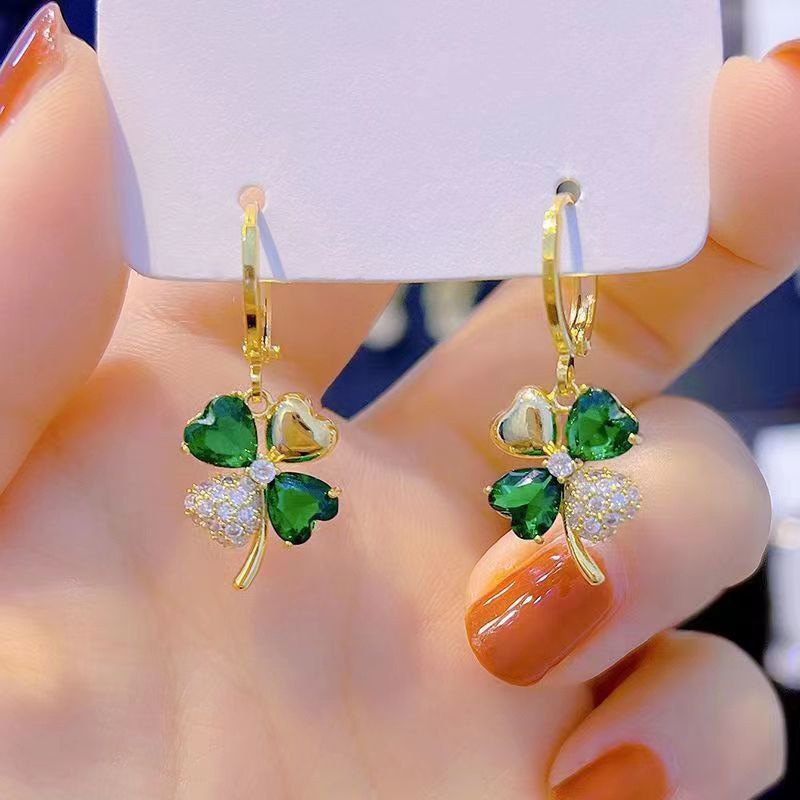 Drop Earrings Classification 1 Pair Quantity Elegant Four Leaf Clover Alloy Inlay Zircon Women's Drop Earrings