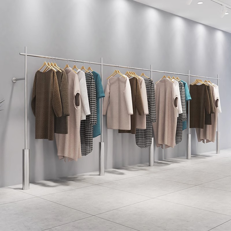 服裝店專用展示架女裝店網紅上牆掛衣架男裝陳列架不鏽鋼拉絲銀色