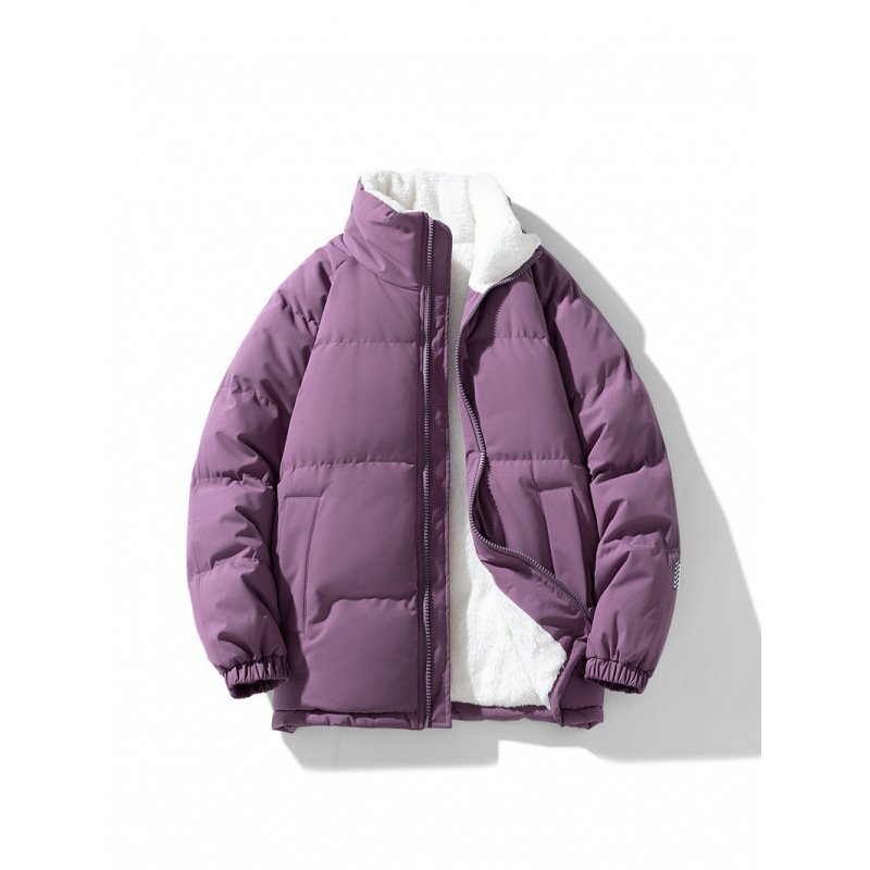 Invierno simple cordero de cachemira grueso de cuello de algodón hombre retro pareja abrigo de algodón cálido