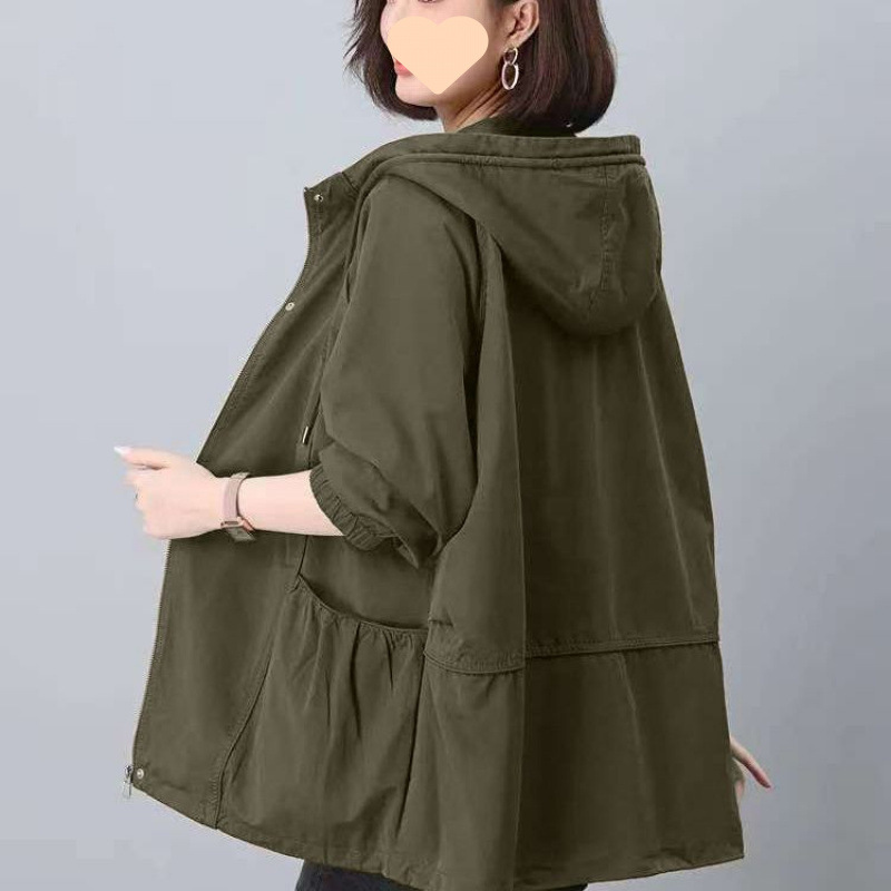 高档风衣女中长款2025春秋季新款安可拉红外套宽松休闲连帽上衣|undefined