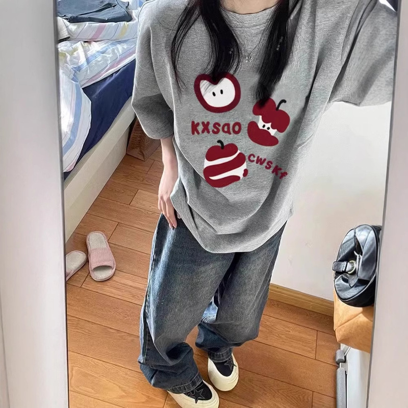 2025 Summer New Cotton Short-sleeved T-shirt Women's Design Niche Loose oversize American Half-sleeved Top 2025 Summer New Cotton Short-sleeved T-shirt Women's Design Niche Loose oversize American Half-sleeved Top