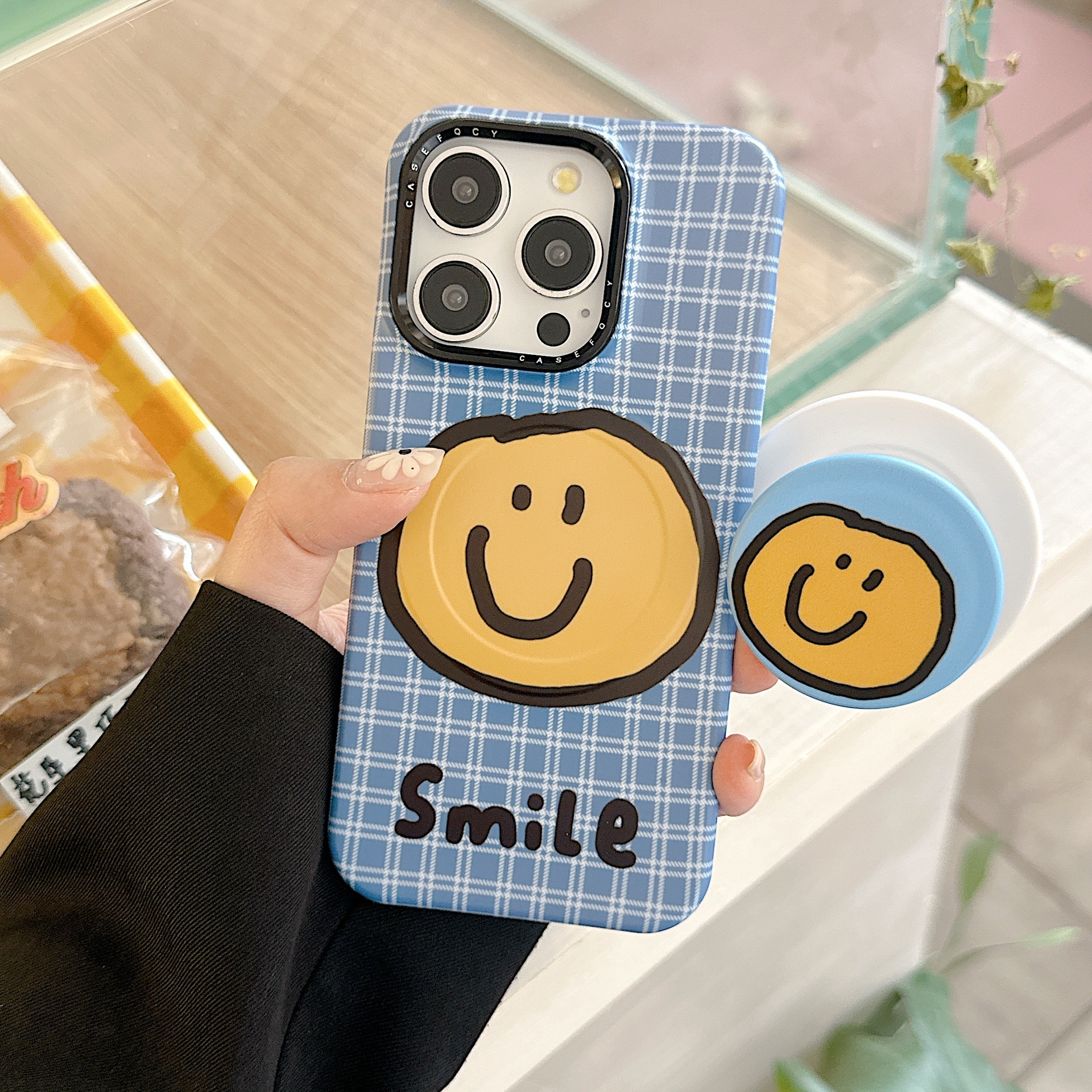 Smiley simple a cuadros azules para Apple 15ProMax funda para teléfono móvil 16Pro atracción magnética 14/13 personalidad 16PM
