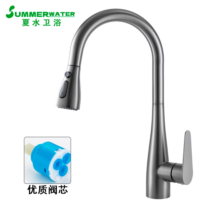 304 Stainless Steel Kitchen Faucet for Home Use, Dual-Purpose Hot and Cold Sink Pull-Out Faucet, Swivel for Dishwashing