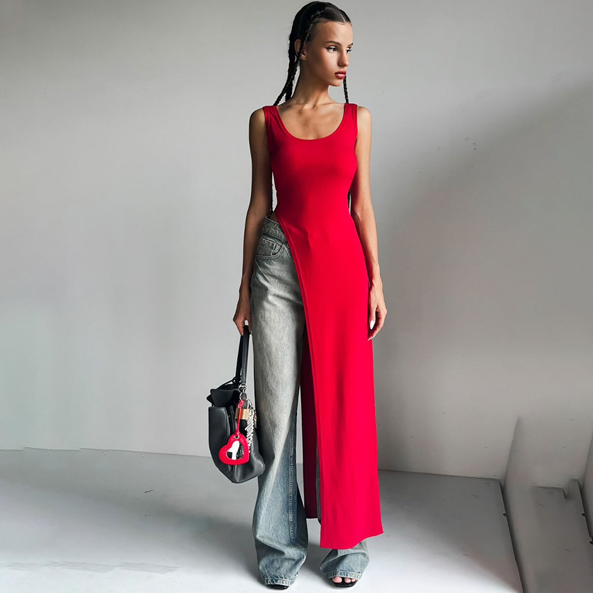 Transfronterizo 2024 verano nuevo estilo europeo y americano ropa de mujer de color sólido moda personalidad diseño delgado camisa de cuello en U para mujeres image 8