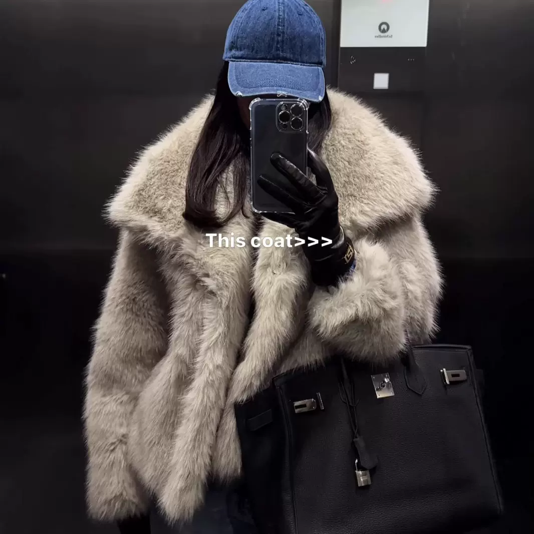 跨境欧美冬季皮草外套水貂毛大翻领女士上衣大码毛毛宽松短款外贸