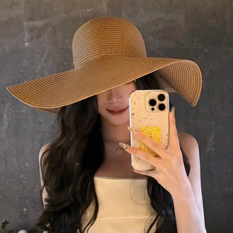 French Hepburn style woven large hat straw hat for women in summer…