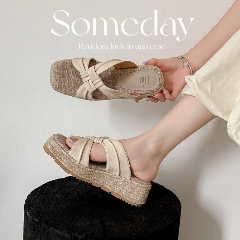 5cm High-Heeled Thick-Soled Straw-Soled Open-Toe Sandals for Women, New Summer Outdoor Wear for Small People, Height-Increasing Slippers 5cm High-Heeled Thick-Soled Straw-Soled Open-Toe Sandals for Women, New Summer Outdoor Wear for Small People, Height-Increasing Slippers