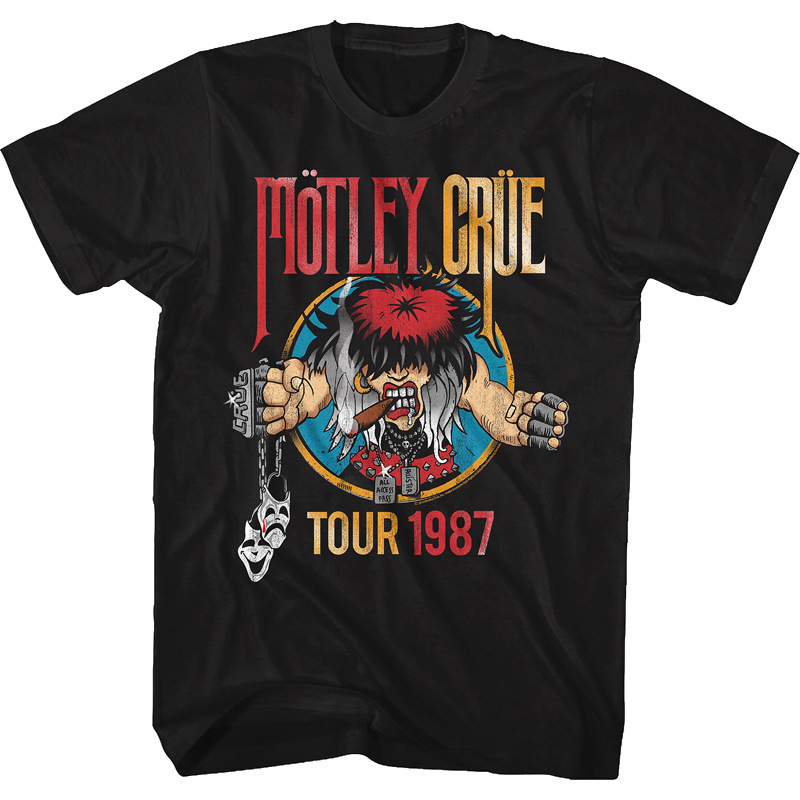 1987 Tour California Los Angeles Motley Crue Heavy Metal Rock Retro Punk Short-Sleeved T-Shirt