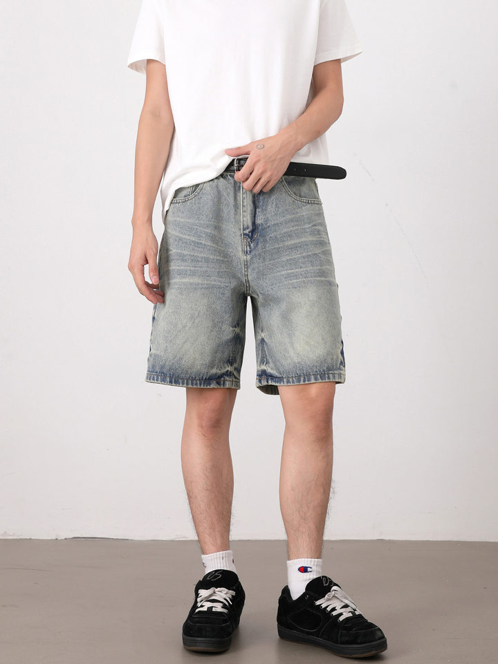 Quần short jean nam ống đứng kiểu Mỹ dáng rộng thoải mái — Màu xanh dương
