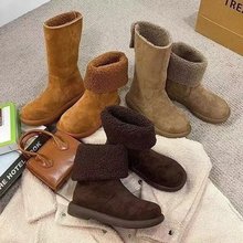 2025秋冬新款加绒加厚棉鞋网红后搭扣平底短靴两穿女靴复古雪地靴