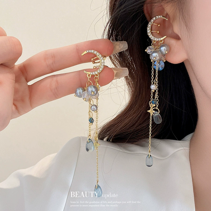 Earrings with tassels, light luxury style, no pierced ears, internet celebrity