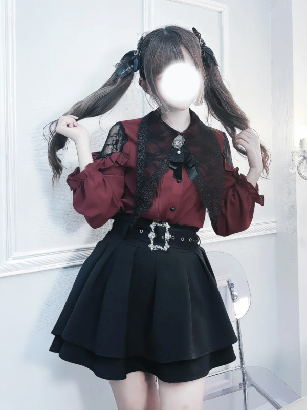 雷系裙子穿搭量产型风琴褶长袖衬衫背带裙服装地蕾蕾服系半裙下|undefined