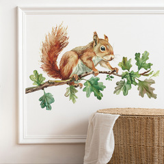 新款MG-E012水彩小松鼠樹枝臥室客廳美化裝飾牆貼紙自粘外貿批發