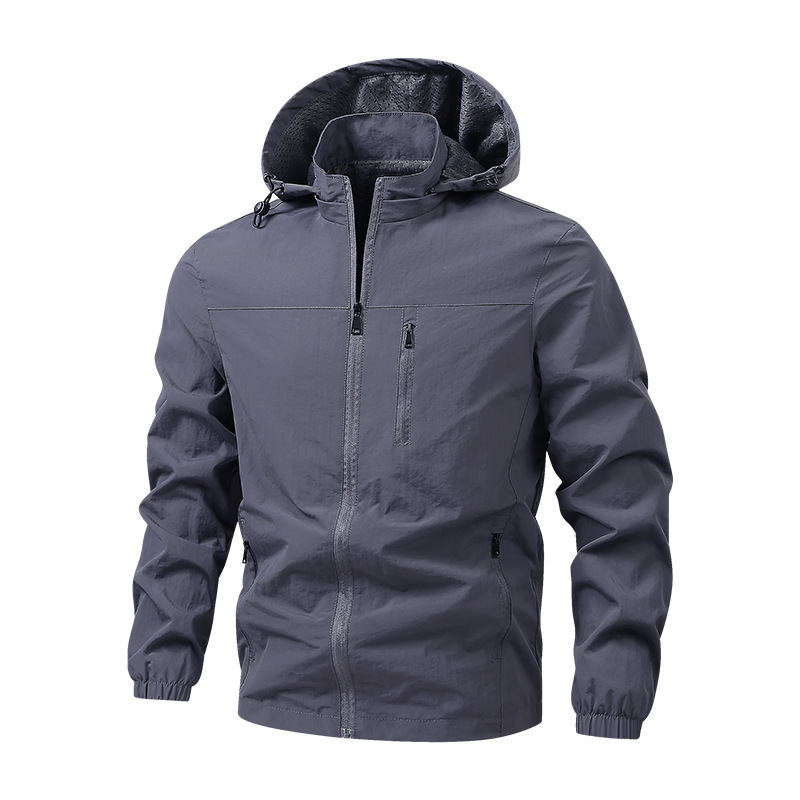 Autumn and winter fleece-lined jacket for men, youth detachable hood casual windbreaker jacket, windproof outdoor hiking warm coat