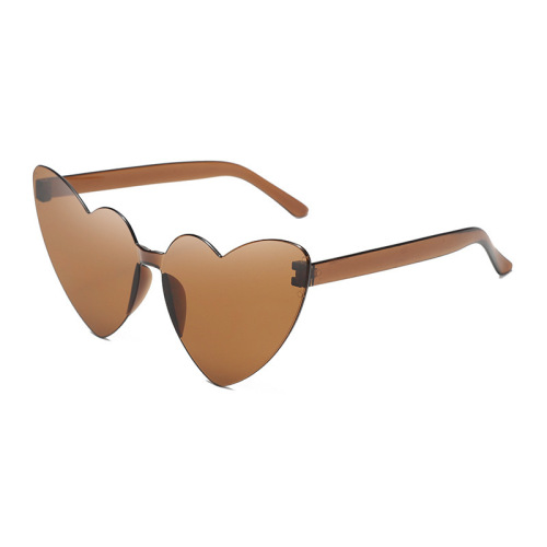 Cross-border Amazon Thin Peach Heart Sunglasses Jelly Color Rimless Heart-Shaped Integrated Sunglasses Candy Color Love Sunglasses