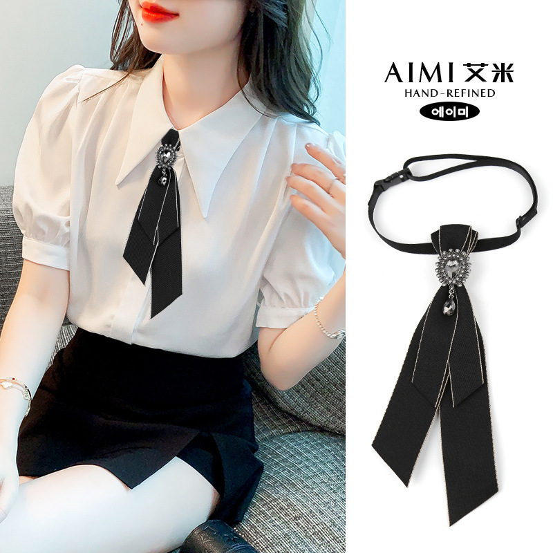 Shirt Bow Tie Women's Lace-Up Ribbon Preppy Style British Style Diamond Ribbon Sweet Elegant Professional Black Retro Accessories