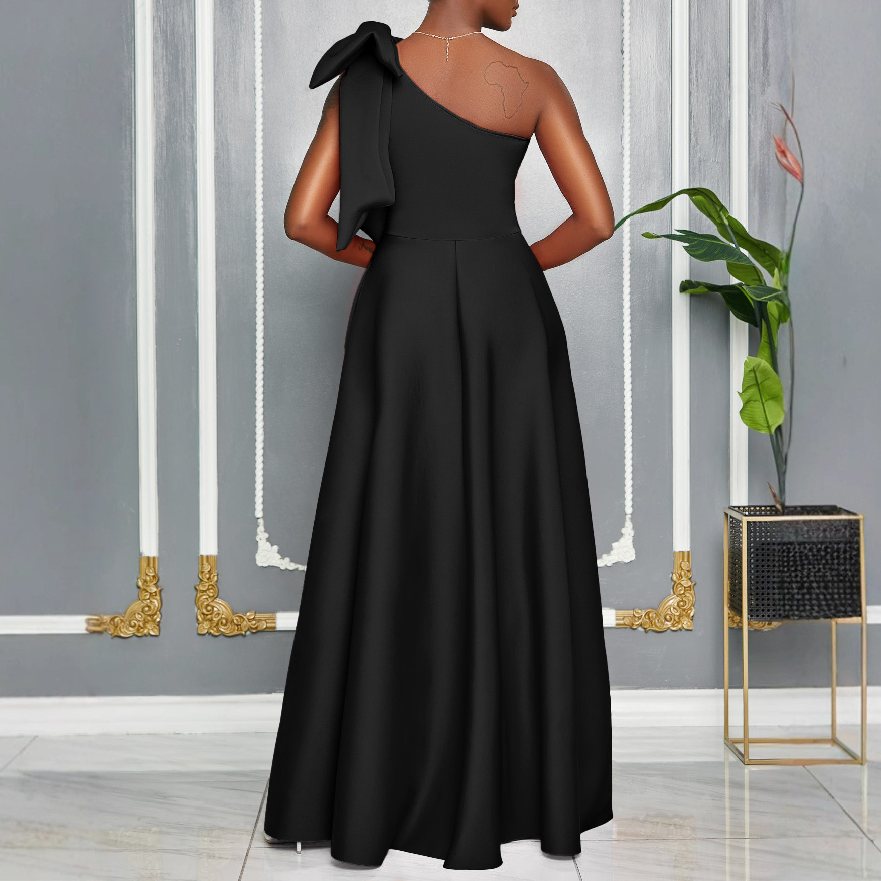 Women's One Shoulder Red Evening Dress With Bow, Elegant A-Line Maxi Gown For Wedding Guest, Prom & Formal Party_ecoleips.com