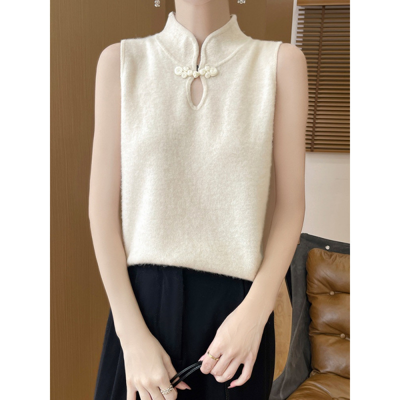 New Chinese Style Cheongsam Collar Sleeveless Knitted Camisole Women's Inner Layering Shirt Retro Chinese Style Top