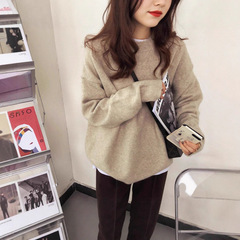 ゆったりとしたレイジースタイルの女性用ラウンドネックセーター、日本製カレッジニットプルオーバートップ、コートベースレイヤー付き