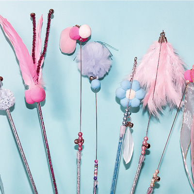 Manufactor Feather steel wire Cat teaser stick Hair ball Small bell Sparklers Toys Cat teaser stick